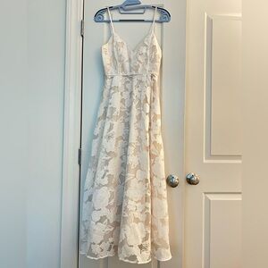 Showpo - Flowy Floral Lace Midi Dress - White with Tan Lining - A Line
